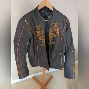 Black Jacket with Orange Floral Embroidery
